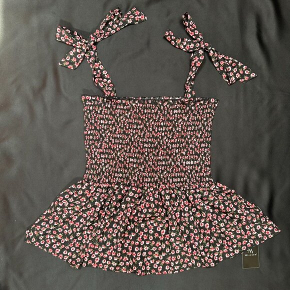 Smocked Ditsy Floral Peplum Tank Top Women XL Fairy Coquette Dainty Preppy Flowy - Picture 3 of 6